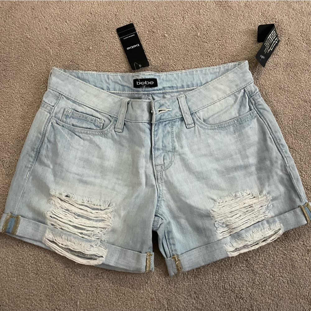 NWT New Bebe Light Destroyed Boyfriend Denim / Jean Shorts